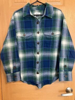 American Eagle Green & Blue Plaid Flannel Shirt
